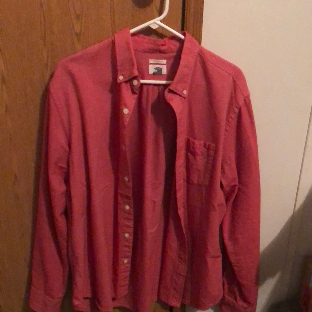 Red long sleeve button up shirt